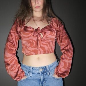 70s Inspired Pink & Brown psychedelic Crop